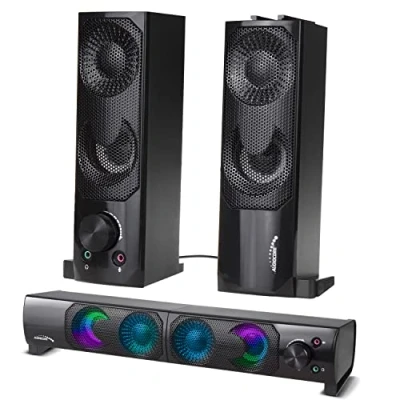 Imagen de Audiocore Altavoz 2 en 1 2.0 para PC con función de Barra Sonido Retroiluminación RGB estéreo 2x3W RMS Fuente alimentación AUX 3,5 mm USB