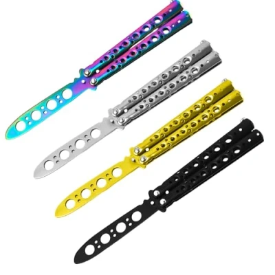 Imagen de Sporgo Butterfly Trainer 3 unidades: navaja mariposa para practicar hoja desafilada peine de ejercicios acero inoxidable cuchillos entrenamiento principiantes trucos flipping übt (plata +
