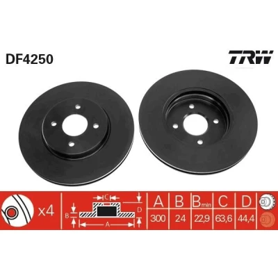 Imagen de TRW DF4250 Disco de freno 300 24 4 108 ventilado barnizado altamente carbonizado FORD: Focus Mk1 Hatchback, Familiar