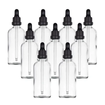 Imagen de YIZHAO Transparente Frasco Cuentagotas Cristal 100ml, con Goteros Cristal, para Aceite Esencial, Laboratorio, Aromaterapia, Fragancia, Masaje, Cosméticos, Viajes 9Pcs