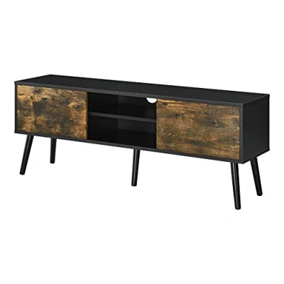 Imagen de [en.casa] Mesa de Tele Eskilstuna 120 x 29,5 46,5 cm Soporte Televisión Cómoda Mueble salón para TV 2 Puertas y Estantes 5 Patas Almacenamiento Negro Efecto Madera Oscura