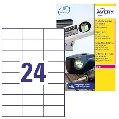Imagen de Avery España L4718 20 etiquetas blancas resistentes intemperie y agua, 70 x 37 mm, caja de 480