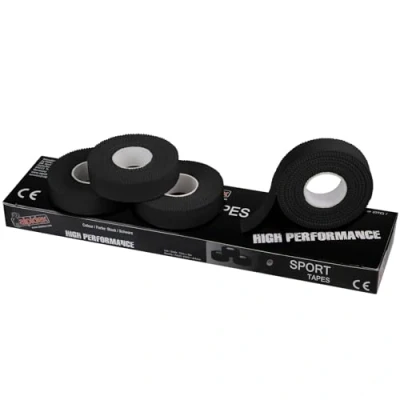 Imagen de ALPIDEX 4 x Sport Tape 1.5 cm 10 m Cinta Adhesiva Deportiva Dedo Negro Blanco Borde Serrado 100% Algodón, Color:Negro