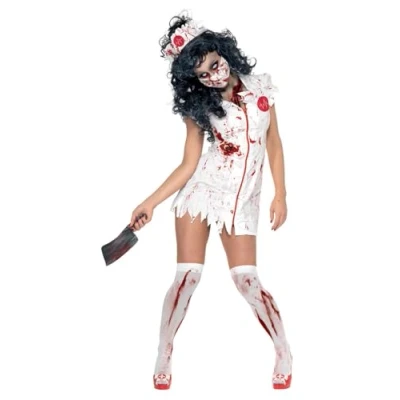 Imagen de Smiffys Disfraz de enfermera zombi, con vestido, mascarilla y adorno para la cabeza