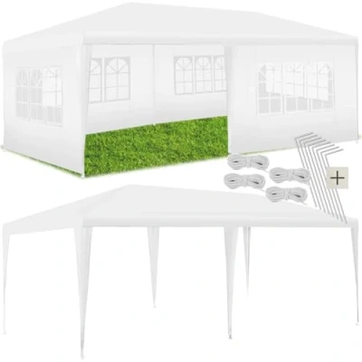 Imagen de tectake® Carpa Desmontable, con 5 Paneles Laterales Desmontables, Protección a la Intemperie, Cenadores para Jardin, Playa, Cuerdas Tensoras y Piquetas, Carpas Exteriores 6x3 m Blanco