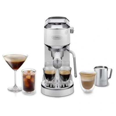 Imagen de De&#039;Longhi Dedica Duo EC890.WI, Máquina Café Barista con Bomba, Espresso y Cold Brew, Manual Varilla Vapor LatteArt, 15cm Ancho, 2 Espresso, Pantalla Táctil, Tazas hasta 13cm, Blanca
