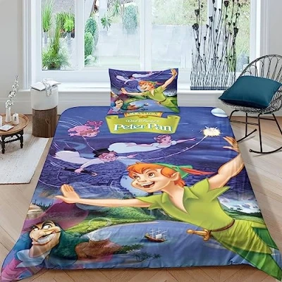 Imagen de Juego De Ropa Cama, 3D Peter Pan Impresión Microfibra Fundas Edredón Incluye Funda Nórdica Y Almohada para Familiar Niños Single（135x200cm）