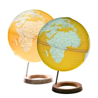 Imagen de Exerz Globo terráqueo iluminado de 33 cm diámetro con base madera Mapa en inglés