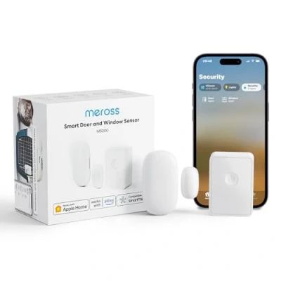 Imagen de Meross Sensor de Puerta WiFi, Mini Inteligente para Ventana Puerta, Hub Incluido, Compatible con Apple Home, Alexa y Google Alarma Antirrobo Domótica