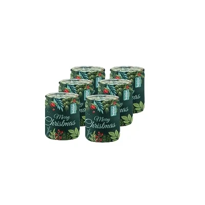 Imagen de Bolsius Velas perfumadas en vidrio con impresión Paquete de 6 Verde 23 horas combustión Vainilla Decoración navideña Sin aceite palma