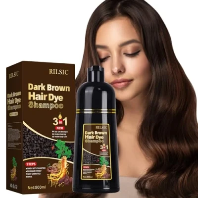 Imagen de Hair Dye Shampoo 3 En 1 Cubre Canas, Black 1,Hair Color, Champú De Color para el Cabello Instantáneo,Cobertura Canas Minutos Hombres y Mujeres (Castaño Oscuro, 500 ml)