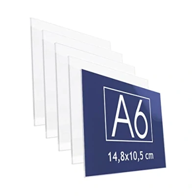 Imagen de Danieli Store Soporte de Pared Metacrilato A6 Horizontal para Carteles. Expositor con Adhesivo Doble Cara y Cristal. Acrílico Transparente Avisos (5 unidades)