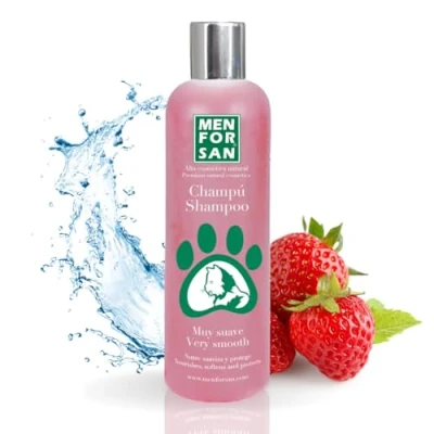 Imagen de MENFORSAN Champú muy suave para gatos Nutre, Suaviza y Protege el pelaje Proporciona Brillo Facilita Cepillado Incorpora Colágeno Natural Olor a Fresa 300 ml