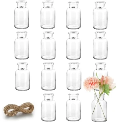 Imagen de Lannvan 15 Mini Jarrones de Cristal para Decoración Mesa Boda Centro Decorativo Decorativos Modernos Aptos Lavavajillas 130ML