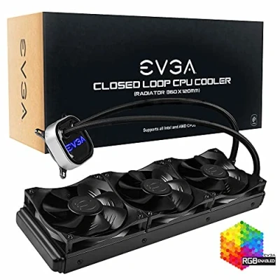 Imagen de EVGA CLC 360 mm All In One RGB LED CPU Liquid Cooler, 3 Ventiladores FX12 PWM de 120 mm, Intel, AMD, 400 HY CL36 V1