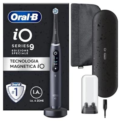 Imagen de Oral B iO 9 Cepillo De Dientes Eléctrico Negro Edición Especial Con 1 Cabezal, Estuche Cargador Viaje y Funda Magnética, 7 Modos Cepillado, Sensor Presión, Diseñado por Braun