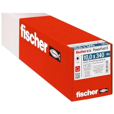 Imagen de fischer 566351 WTP 10,0 x 340, potente cabezal de placa, alojamiento estrella interior y rosca parcial, para construcción madera constructiva, 50 unidades, PowerFast II, color plateado