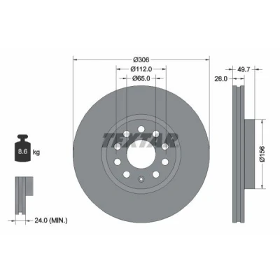 Imagen de TEXTAR 92334805 Disco de freno 306 26 05/10 112 ventilación interna revestido altamente carbonizado sin perno sujeción rueda, buje rueda