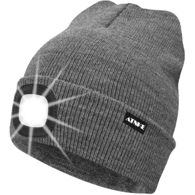 Imagen de ATNKE LED Luminoso Gorro Sombrero, USB Recargable 4 Gorras para Correr Super Brillante Impermeable Luz Invierno Cálido Regalos Hombre y Mujer/Grey