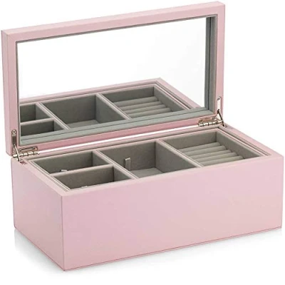 Imagen de PANDORA Joyero grande de MDF con piel sintética en color rosa, tamaño: 16 cm x 29 11,5 cm, A005, 16x29x11,5, Madera ingeniería, Sin piedras preciosas