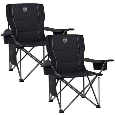 Imagen de TIMBER RIDGE Silla de Camping Plegable 2 Piezas Ultragrande Soporta 200kg Acolchada con Portavasos y Bolsa Refrigeradora Cómoda para Acampar Jardín Balcón Playa Pesca