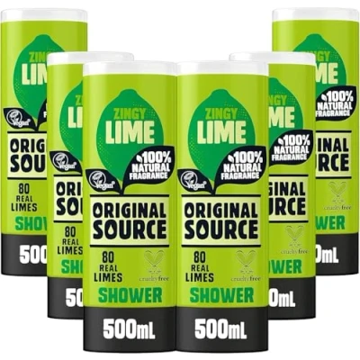 Imagen de Original Source Lime Gel de ducha con fragancia 100% natural, vegano, sin parabenos, paquete 6 unidades 500 ml