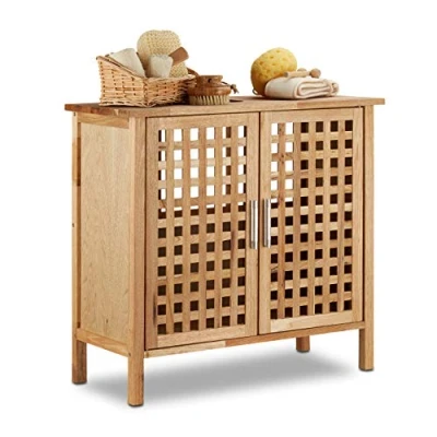 Imagen de Relaxdays Bajo Lavabo, Madera Nogal, 61x66x29 cm, Armario, Mueble Baño, Resistente a Intemperie, Marrón Natural, 33.2x64.5x56.7 cm
