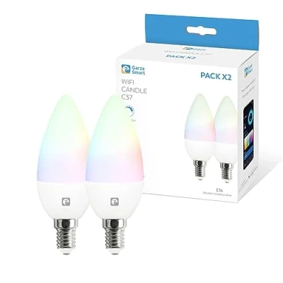 Imagen de Garza Smarthome Pack 2 Bombilla LED Inteligente Wifi Vela C37 E14 5W (40W de Equivalencia) RGB+CCT, Intensidad regulable, Programable, Control por Voz y App (Alexa/Google Home), 2,4 GHz