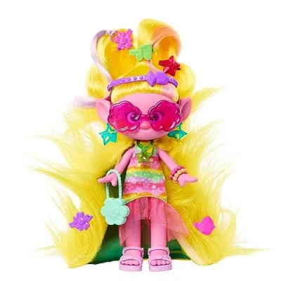 Imagen de Mattel Trolls 3 Todos Juntos Viva Muñeca con pelo amarillo que se convierte en capa inspirada la película, accesorios sorpresa dentro del pelo, juguete +3 años (HNF17)