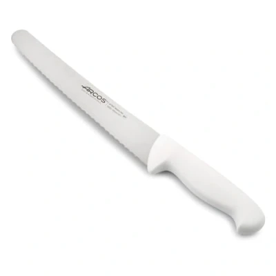 Imagen de Arcos Cuchillo Pastelería/Cuchillo Pasteles Acero Inoxidable Nitrum y Hoja 250 mm. Corta,ecciona corta bases pasteles. Ergonómico Polipropileno. Serie Mango 2900. Color Blanco.