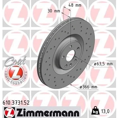 Imagen de ZIMMERMANN SPORT COAT Z 610.3731.52 Disco de freno 366 30 6/5 5 108 ventilación interna, perforado revestido VOLVO: XC90 II, XC60 II