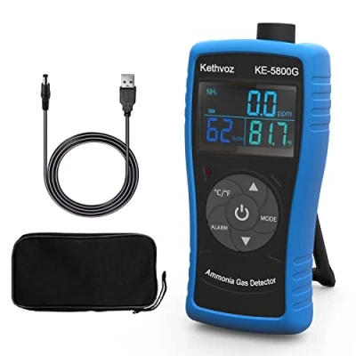 Imagen de Kethvoz Detector de Gas amoníaco, medidor Monitor Calidad del Aire 5800G con Temperatura y Humedad Medida 0 100 PPM Nh3 para fábrica Granjas avícolas gallinas