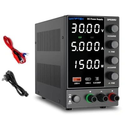 Imagen de Fuente de alimentación Laboratorio Ajustable 30V 5A Regulable CC con USB A/Tipo c Pantalla LED 4 dígitos reguladora codificador Banco