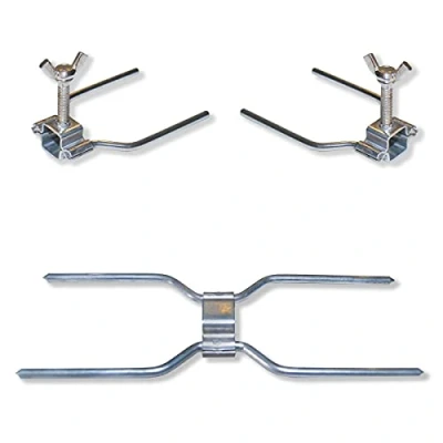 Imagen de GOLDMAN SERVICE Kit Pinchos Asador Pollo de Acero. Utensilio horquillas tenedor para asadores profesionales giratorios. Recambio universal. 1 Grapa central doble y 2 laterales con tornillo