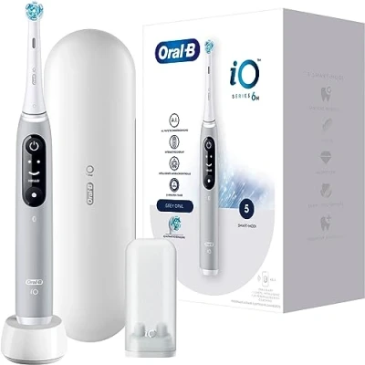Imagen de Oral B iO Series 6 Cepillo de dientes eléctrico, 2 cabezales cepillo, 5 modos cepillado para el cuidado dental, regalo San Valentín él o ella, pantalla y estuche viaje, diseñado por