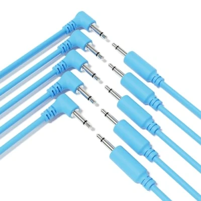 Imagen de ExcelValley 5 Pack Cables de Conexión Mono Modulares Híbridos TS 3,5mm 1/8&quot;Eurorack Sintetizador [Azul 15cm 6&quot;]
