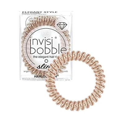Imagen de Invisibobble Slim gomas pelo rubio espiral Bronze of Beads x3 Gomillas antirotura Goma de cómoda con fuerte sujeción Coletero dorado