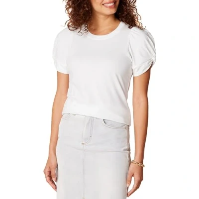 Imagen de Amazon Essentials Camiseta de Corte Clásico con Cuello Redondo y Mangas Fruncidas Mujer, Blanco, XL