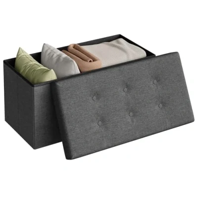 Imagen de WOLTU Puff Baúl Plegable Rectángulo Taburete para Almacenamiento Otomanos de Lino Caja Almacenaje con Tapa Reposapiés Sofá 76x37,5x38 cm Gris Claro SH10hgr 1
