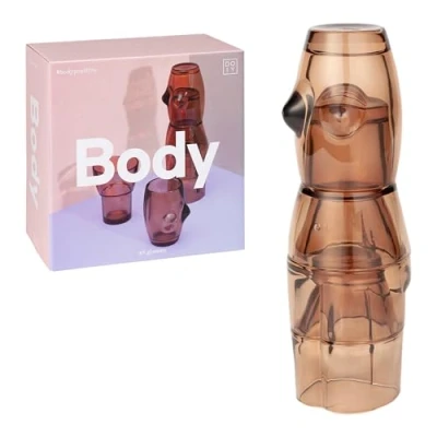 Imagen de Doiy Juego de Vasos Cristal Diseño Cuerpo Femenino Fabricados con para Decorar Apilables Apto Lavavajillas Color Marrón 9x8,5x37cm 4 Unidades