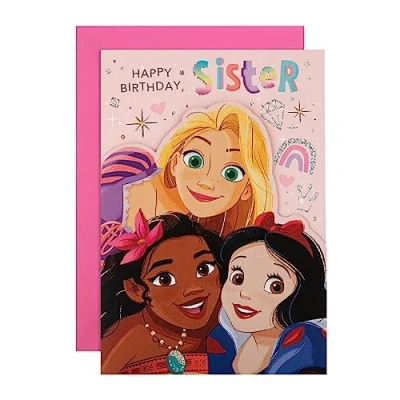 Imagen de Hallmark Tarjeta de cumpleaños para hermana, diseño princesas Disney con actividad
