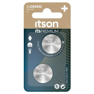 Imagen de ITSON CR2032 Pilas de botón Litio, 3V, Paquete 2, Adecuado para AirTag, Llaves Coche, Relojes y pulsómetros
