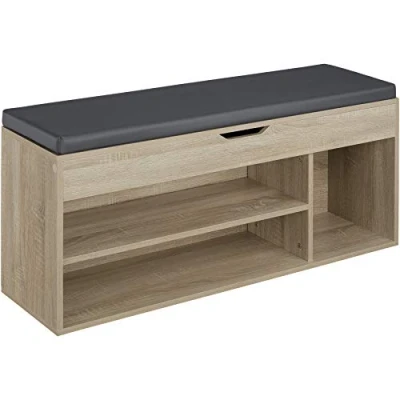 Imagen de TecTake Banco Zapatero, Zapatera con Banco, Arcón para Zapatos Asiento, Mueble Calzado, Mobiliario Almacenamiento (Madera Clara)