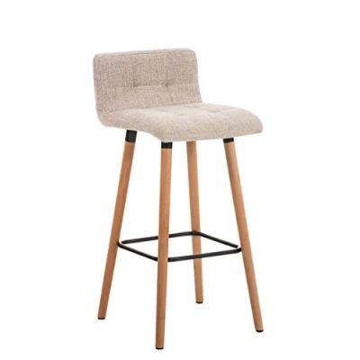 Imagen de CLP Taburete Lincoln en Tela I Alto con Base de Madera Silla Bar Respaldo &amp; Reposapiés Color: Crema