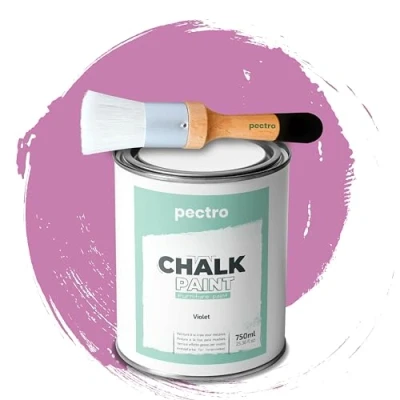 Imagen de PECTRO Pintura a la Tiza para Muebles 750ml + Brocha de Madera especial Pack sin lijar Chalk Paint Efecto Colores (Violeta)