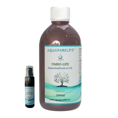 Imagen de AQUAPURELIFE® DMSO al 70% Dimetilsulfóxido envasado en botella cristal ambar con gotero (500mldmso70%)