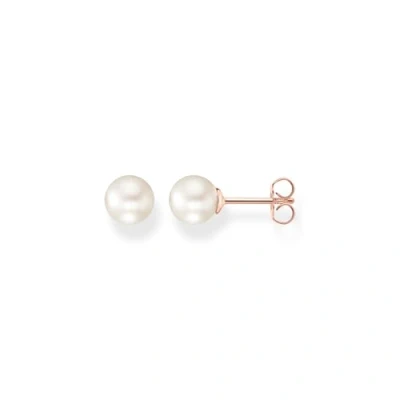 Imagen de Thomas Sabo Pendientes para mujer en color oro rosa de Plata ley 925 con 750, acabado Perla agua dulce y circonita, tamaño: 7 x mm, H1430 428 14, 7x7 ley, 1
