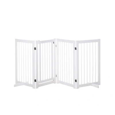 Imagen de PawHut Barrera para Perros Plegable Valla Mascotas de 4 Paneles con Puerta Pequeña Seguridad Escalera Pasillo 220x36x91 cm Blanco