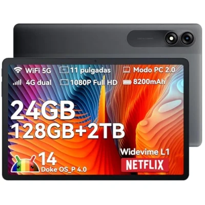 Imagen de Blackview Tab 90 Tablet 11 Pulgadas, 24GB RAM +128GB ROM/TF 2TB Android 14, Dual 4G LTE &amp; 5G WiFi, Widevine L1, Octa Core Gaming Tablets, 8200mAh, BT5.0, Doble Cámara 13MP+8MP, Face ID
