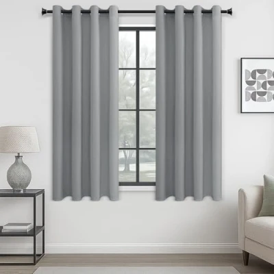 Imagen de MRTREES Cortina Habitacion Opaca Termica 2 Piezas 140x160cm Cortinas Salon Moderno Aislantes Frío Calor Luz Cortas para Ventana Dormitorio Infantil Bebe Niños Gris Claro con Ojales